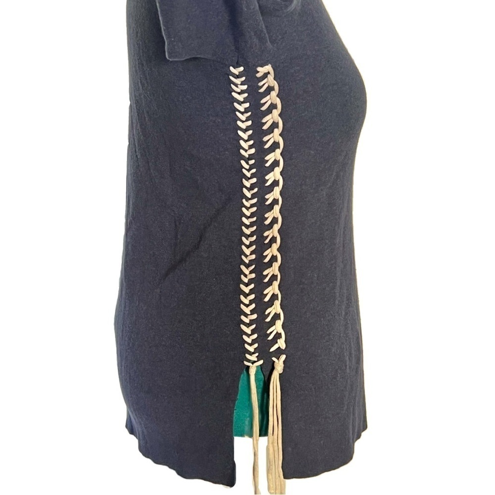 NIC + ZOE dark indigo double tie long sleeve top Blue/White New size small - Picture 5 of 10